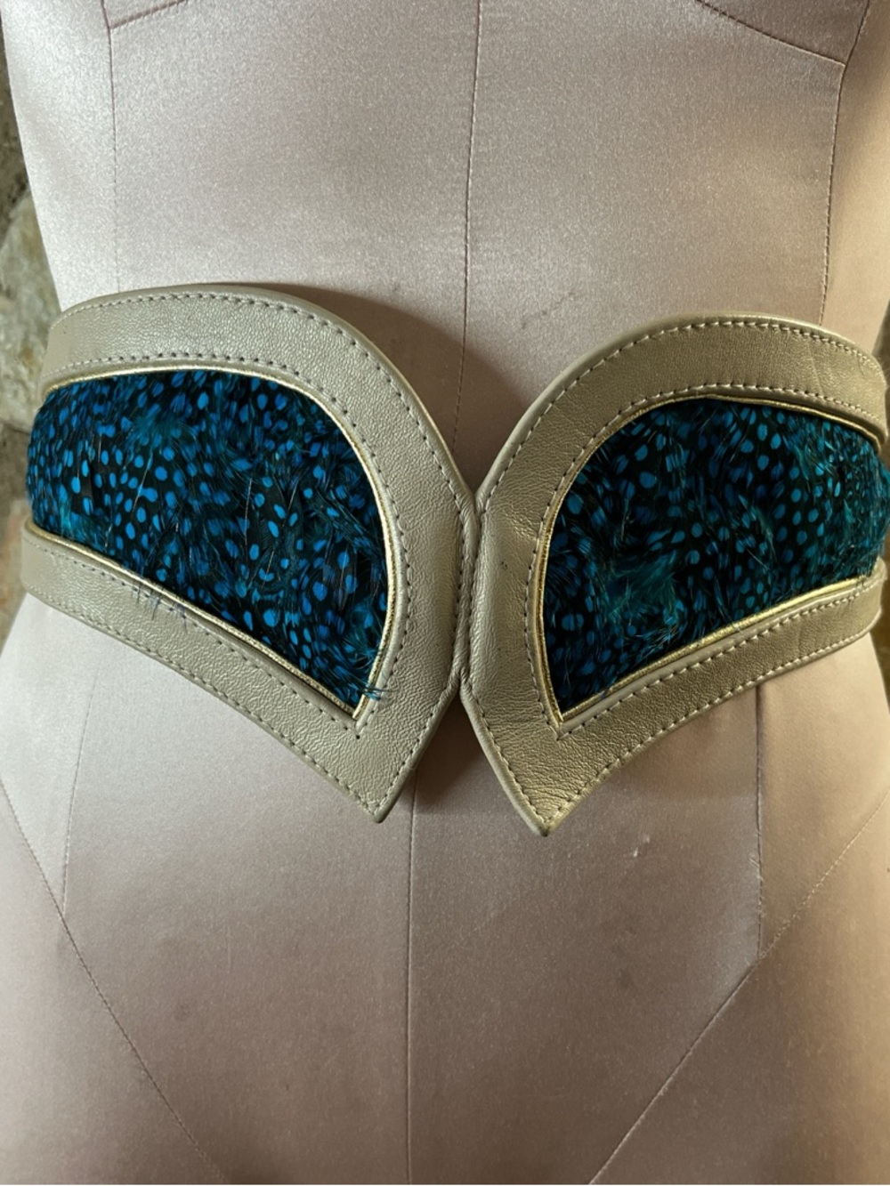 Vintage JLYNCH Leather Feather Belt Statement Avant Garde Wide Waist Belt